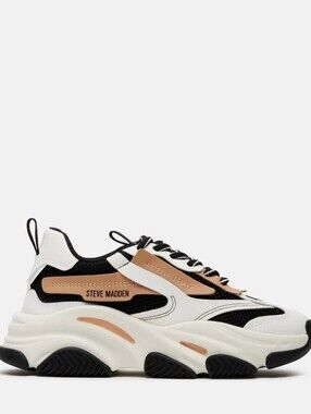 Steve Madden Platform Trainer in White, Black & Tan